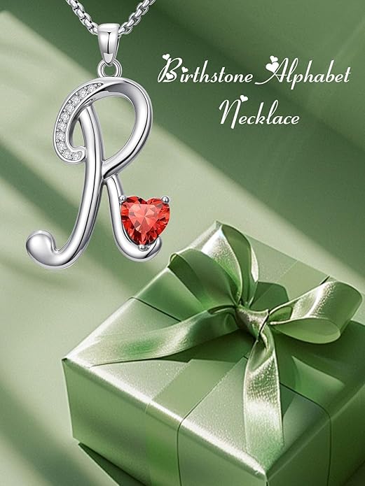 Valentines Day Gifts for Women Alphabet A to Z Initial Birthstone Pendant Necklaces for Women - 18k White Gold Plated Personalized Name Jewelry Valentine Mothers Day Birthday Gifts for Women Her Girlfriend
