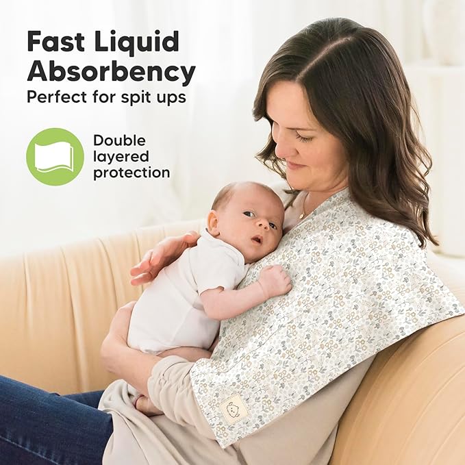 Organic Burp Cloths Baby Boy, Girl - 6-Pack Large Cotton Burping Cloths for Babies, Spit Up Rags, Super Absorbent, Ultra Soft Newborn Rag, Gender Neutral, Machine Washable, Durable (Prairie)