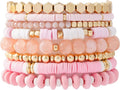 GOOJIDS Surfer Heishi Clay Bead Bracelets for Women Bohemian Stackable Gold Plated Beaded Stretch Bracelets Elastic Layering Friendship Bracelets Set Boho Jewelry