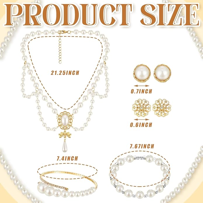 Glenmal Pearl Rhinestone Jewelry Set for Women Pearl Necklace Bracelet Earrings for Wedding Birthday Bridal Shower Tea Party