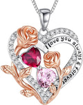 I Love You Birthstone Necklace, 925 Sterling Silver Heart Pendant with CZ Diamond Stones, Birthday Gifts for Women, Romantic Gift for Wife, Girlfriend, Her, Anniversary, Valentine's Day, Christmas