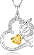 Butterfly Necklace for Women 925 Sterling Silver Heart Pendant Birthstones Jewelry Gift