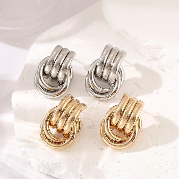 Gold/Silver Statement Geometric Earrings for Women Chunky Gold Knot Link Drop Dangle Earrings Trendy Jewelry Gift