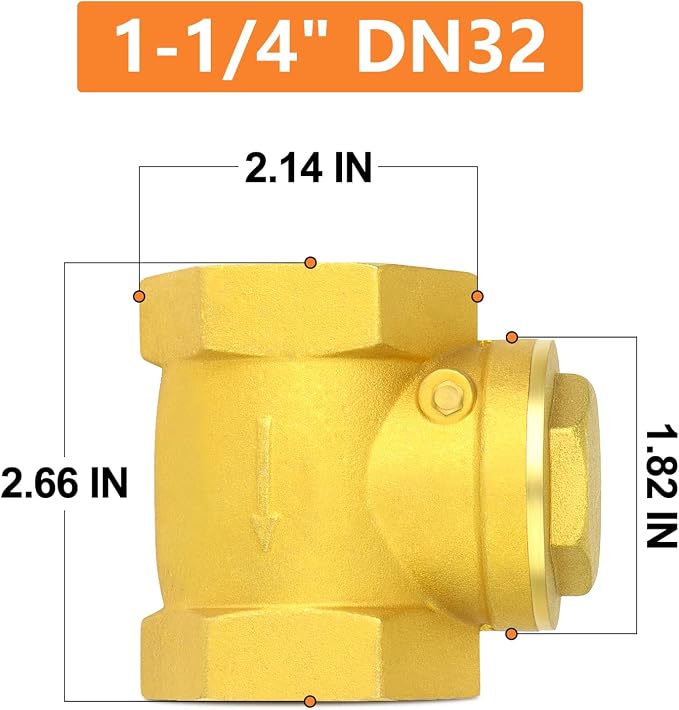 GASHER 1PCS Brass Swing Check Valve 1-1/4" Female Thread, Backflow Prevention - Image 2