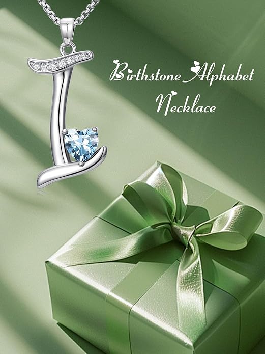 Valentines Day Gifts for Women Alphabet A to Z Initial Birthstone Pendant Necklaces for Women - 18k White Gold Plated Personalized Name Jewelry Valentine Mothers Day Birthday Gifts for Women Her Girlfriend