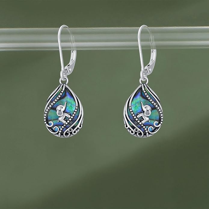 Animal Earrings 925 Sterling Silver Abalone Shell Dangle Drop Earrings Leverback Earrings Cute Animal Jewelry Gifts for Women Girlfriend