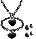 Bucherry 3 Pcs Heart Jewelry Set Bow Snowflake Jewelry Heart Pendant Chain Toggle Necklace with Bracelet Earrings Snowflake Stainless Steel Link Chain for Women Gift