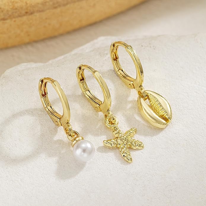 Seashell Starfish Earrings Beach Jewelry for Women Pearl Drop Shell Earrings Ocean Beachy Fashion Accessories Womens Summer Outfits 2026 Tropical Vacation Outfits Beach Vacation Clothes Dresses