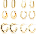 6 Pairs 14K Gold Plated Hoop Earrings for Women Lightweight Chunky Hoop Earrings Multipack Hypoallergenic, Thick Open Twisted Huggie Hoops Earring Set Jewelry for Gifts.