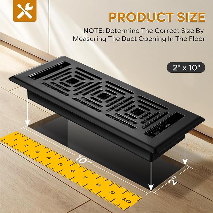 Floor Register 2x10, 6 Pack Black Floor Vent Covers, Heavy Duty Steel Walkable - Image 2