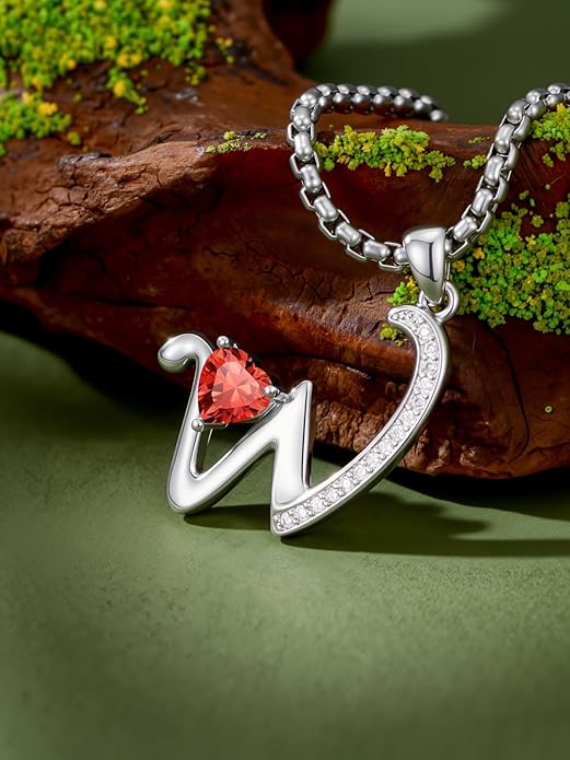 Valentines Day Gifts for Women Alphabet A to Z Initial Birthstone Pendant Necklaces for Women - 18k White Gold Plated Personalized Name Jewelry Valentine Mothers Day Birthday Gifts for Women Her Girlfriend