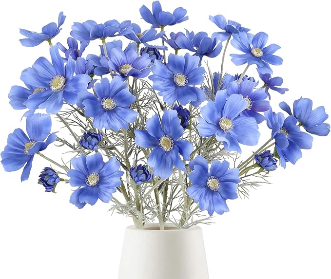 6PCS Blue Silk Cosmos Flowers 24'' Wild Flowers Artificial Fake Flowers by Fqueelvys