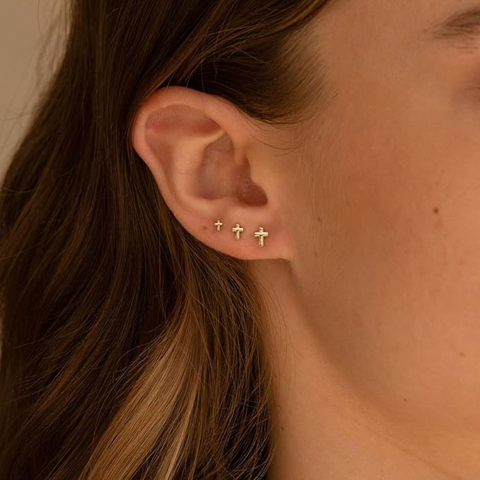 VRIUA 20G Tiny Flat Back Earrings for Women - 14K Gold/Silver Plated Small Flat Back Stud Earrings Hypoallergenic Cartilage Helix Piercing Jewelry