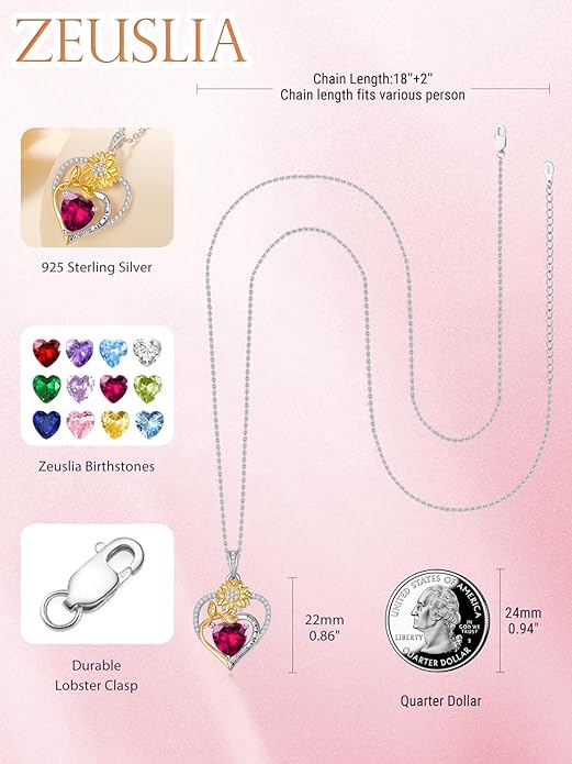Valentine's Day Gifts for Wife 925 Sterling Silver Double Birthstone Pendant Necklaces I Love You for Always and Forever Necklace Anniversary Birthday Gifts for Wife Girlfriend Mom Her