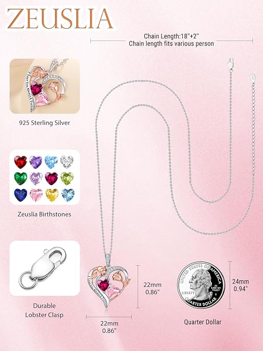 Valentine's Day Gifts for Wife 925 Sterling Silver Double Birthstone Pendant Necklaces I Love You for Always and Forever Necklace Anniversary Birthday Gifts for Wife Girlfriend Mom Her