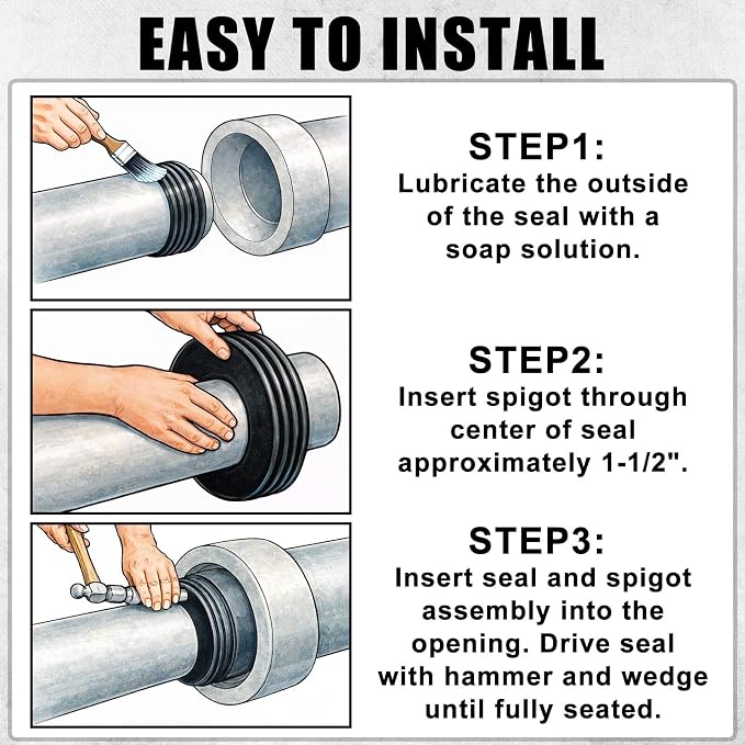 4 Pack 4'' to 4'' Cast Iron Hub to PVC Adapter Sewer Pipe Repair Kit Flexible - Image 5
