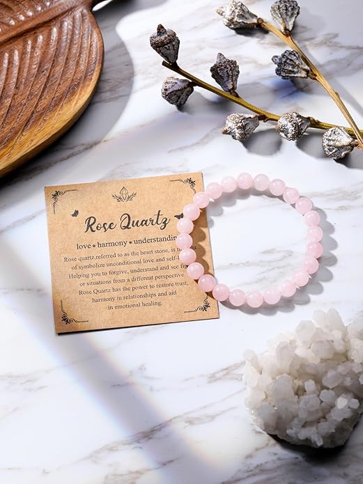 Jovivi Crystal Bracelets for Women Men - 8mm Handmade Natural Semi Precious Gemstone Beaded Bracelets, Round Stone Beads Stretch Bracelet, Healing Yoga Bracelets Jewelry Gifts