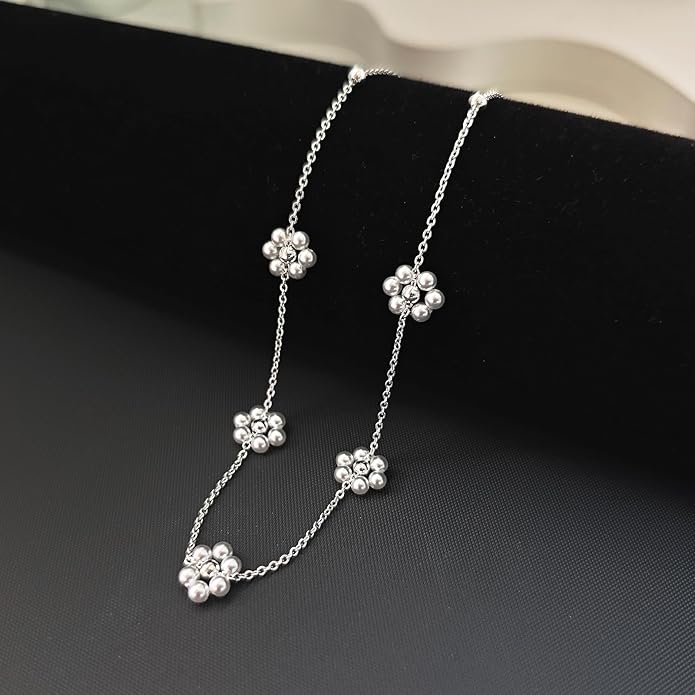 Zeffy Pearl Necklace 4MM/6MM/8MM Dainty Round Imitation Pearl Choker Necklace Wedding Pearl Necklace Delicate Jewelry for Women Simple Bridesmaid Jewelry Gifts