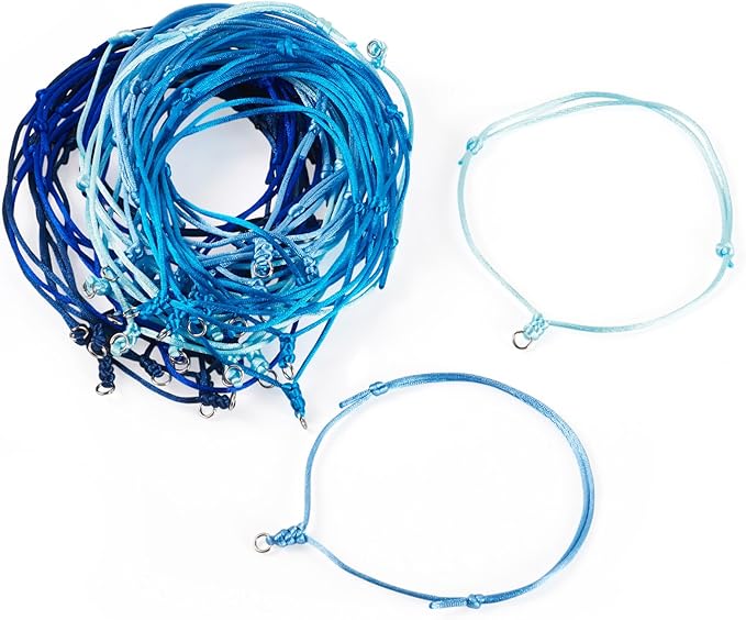 50Pcs Adjustable Braided Cord Colorful Waxed Thread Half Finished Bracelet with Jump Rings Knotting Bracelet Ropes for Wrist DIY Women Jewelry Friendship Bangle Decor 8.5-16cm Long-Blue