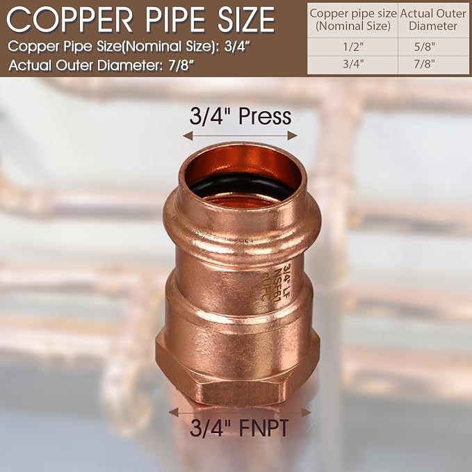 Copper Press Fittings 12pk, 3/4" Press x 3/4"NPT Copper Press Female Adapter | - Image 2