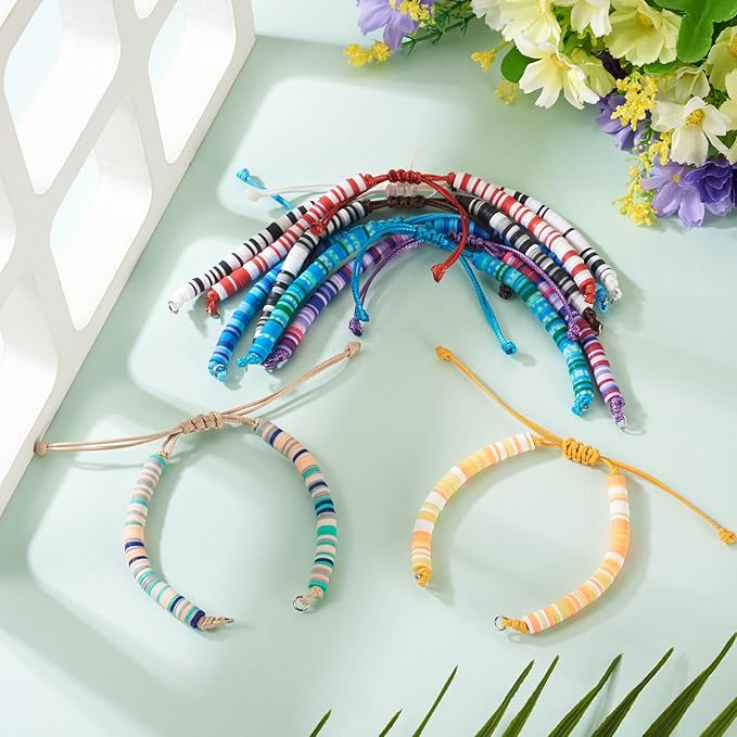 10Pcs Braided Polymer Clay Adjustable Cord for Bracelet,Heishi Semi Finished Friendship Bracelet String,Korean Waxed Polyester Cord Adjustable Bracelet Knot Rope Braid String for DIY Craft