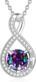 FANCIME Birthstone Necklaces for Women Fine Jewelry Sterling Silver Infinity Pendant Anniversary Birthday Gifts for Her Women Wife Mom Lady Daughter, Chain 16"+2" Extend