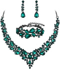 BriLove Wedding Bridal Jewelery for Women Austrian Crystal Teardrop Cluster Statement Necklace Dangle Earrings Link Bracelet Set