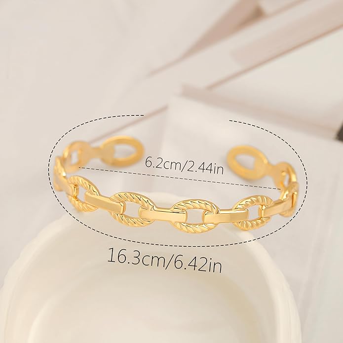 PERNNLA PEARL Dainty Gold Bar Bracelet for Women Simple Delicate Thin Cuff Bangle Hook Bracelet 18K Gold Plated Handmade Minimalist Jewelry