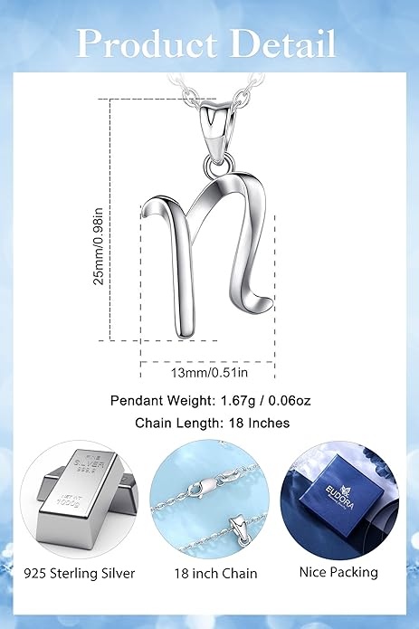 EUDORA Sterling Silver Initial Necklaces for Women, Classic 26 Letter Neckless Gifts for Girls, Sister, Mother Daughter, 18 inch Chain