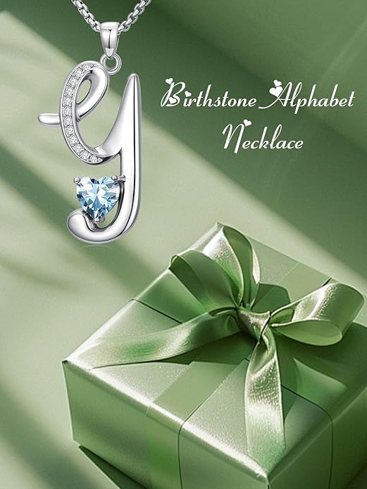 Valentines Day Gifts for Women Alphabet A to Z Initial Birthstone Pendant Necklaces for Women - 18k White Gold Plated Personalized Name Jewelry Valentine Mothers Day Birthday Gifts for Women Her Girlfriend