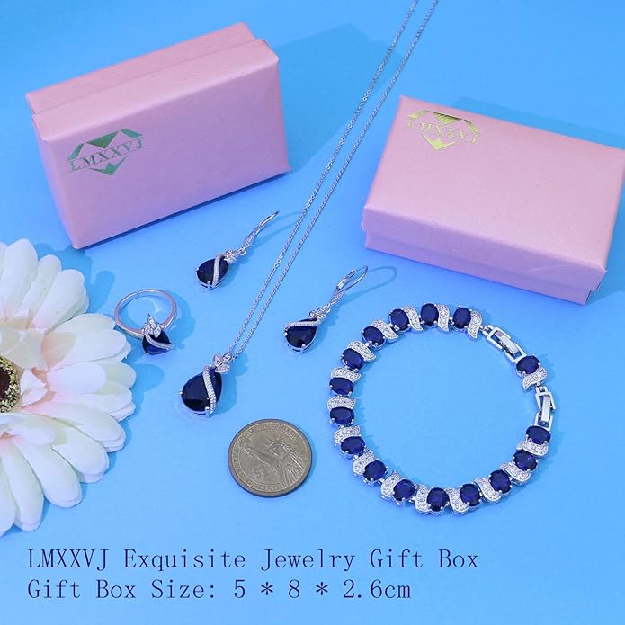 LMXXVJ Jewelry Set for Women,Teardrop Cubic Zirconia Necklace Earrings Adjustable Ring Bracelet Jewelry Set Formal Jewelry Gift