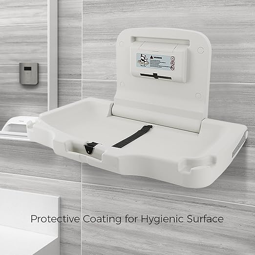 Panda Care ADA Compliant Horizontal Wall Mounted Baby Changing Station, Foldable Diaper Changing Table with Liner Dispenser and Safety Straps for Commercial and Home Use