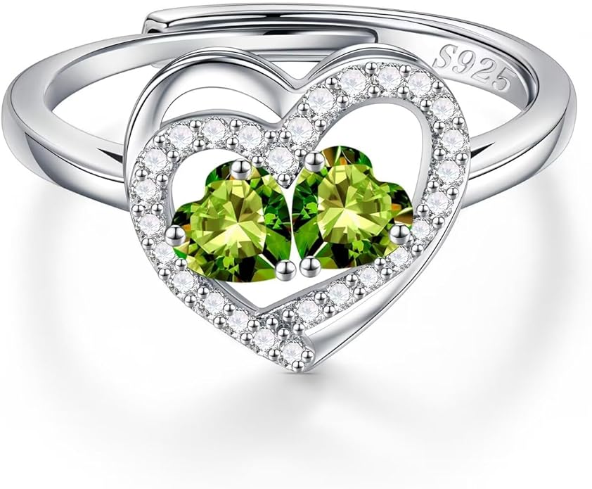 Iefil Adjustable Ring for Women - 925 Sterling Silver Double Birthstone Rings, Anniversary Birthday Gifts for Women Wife Her