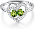 Iefil Adjustable Ring for Women - 925 Sterling Silver Double Birthstone Rings, Anniversary Birthday Gifts for Women Wife Her