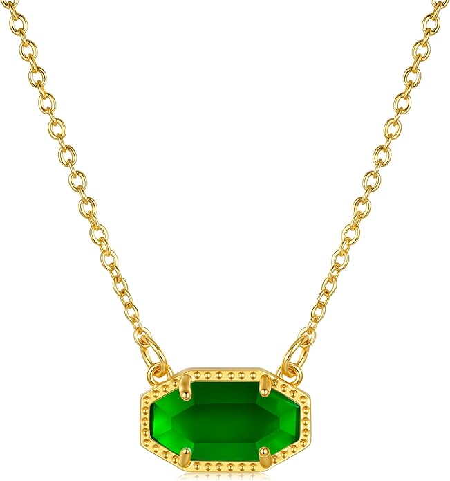 Birthstone Necklace for Women 14K Gold Plated Dainty Pendant Teen Trendy Stuff Jewelry Gift Chain 17+3 Inch