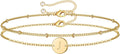 MONOZO Gold Initial Bracelets for Women Girls Valentines Day Gifts - Dainty 14K Gold Plated Layered Beaded Letter Initial Bracelet 26 Alphabet Disc Monogram Charm Bracelet Valentines Day Gifts for Her