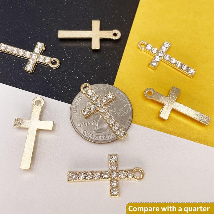 Zirconia Crystal Rhinestone Cross Charms for Jewelry Making Bracelet Necklace Choke Earring Pendant Key Chain Craft Supplies DIY Accessories