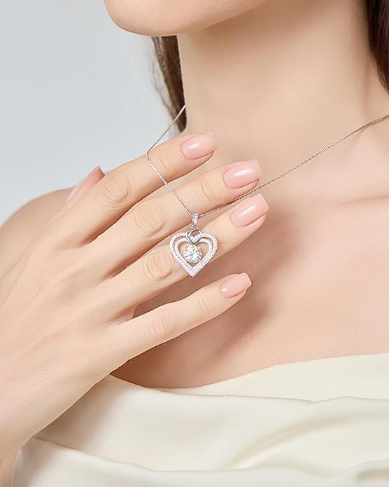 InfinityLove Heart Pendant Necklaces for Women, 2-5 Carat Moissanite Heart Necklace, Anniversary Birthday Christmas Valentine Engagements Mothers Day Jewelry for Wife Her Girlfriend Mom Daughter
