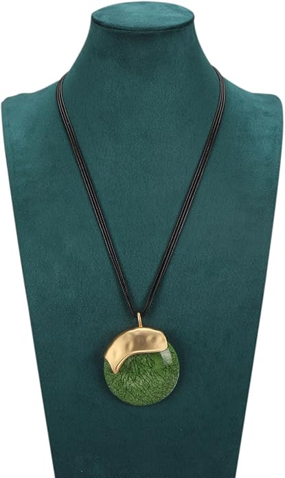 Boho Leather Necklace Women Bohemian Brown Circle Pendant Necklace Choker Long Necklaces for Women Boho Ring Large Pendant