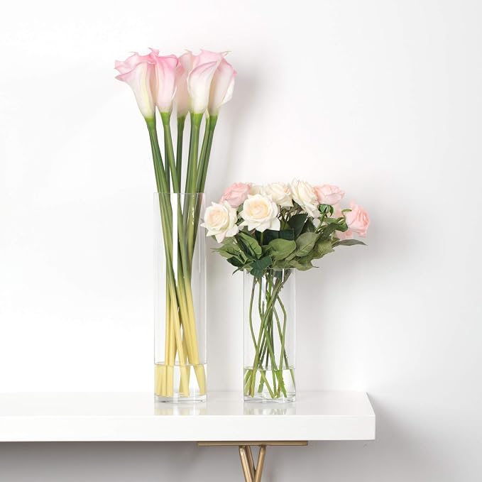WGVI Quality Thick Weighted Clear Cylinder Glass Vases, Skinny Bud Vase Floral - Image 7