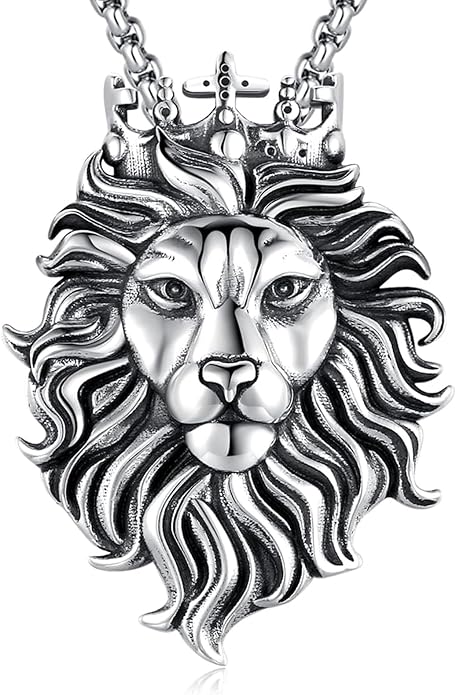 Cuoka Lion Necklace for Men Women S925 Sterling Silver King Retro Punk Gothic Hip Hop Rock Animal Lion Head Pendant Charm Jewelry Chain Necklace Viking Protection Amulet Necklaces