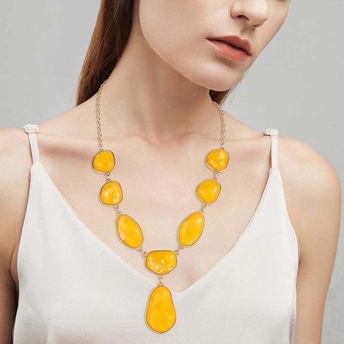Bocar Bubble Chunky Necklace Alloy Necklace Resin Statement Pendant Necklace for Women