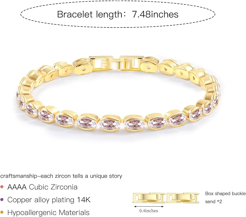 14K Gold Plated Tennis Bracelet for Women – Classic CZ Link Design, Fits 6.0"–7.2" Wrists – Stylish Sparkling Jewelry Gift, Timeless Tennis Bracelets for Women