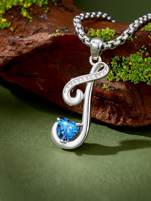 Valentines Day Gifts for Women Alphabet A to Z Initial Birthstone Pendant Necklaces for Women - 18k White Gold Plated Personalized Name Jewelry Valentine Mothers Day Birthday Gifts for Women Her Girlfriend