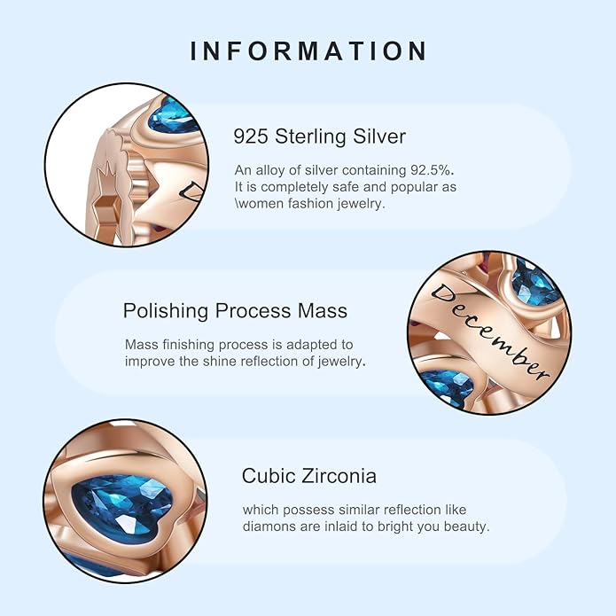 NINGAN Birthstone Charms 925 Sterling Silver Love Heart Openwork Bead for Charm Bracelets and Necklaces with 5A Cubic Zirconia, Birthday Mothers Day Jewelry Gifts Women