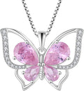 YL Women's Butterfly Necklace 925 Sterling Silver Flower Rose Pendant Birthstone Halo Jewelry