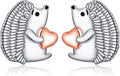 FLYOW 925 Sterling Silver Cute Animal Heart CZ Hedgehog Pendant Necklace and Stud Earrings Bracelet Set for Women Birthday Jewelry