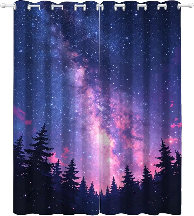 Japanese Style Curtains for Bedroom Living Room, Forest Galaxy Blackout Curtains - Image 3