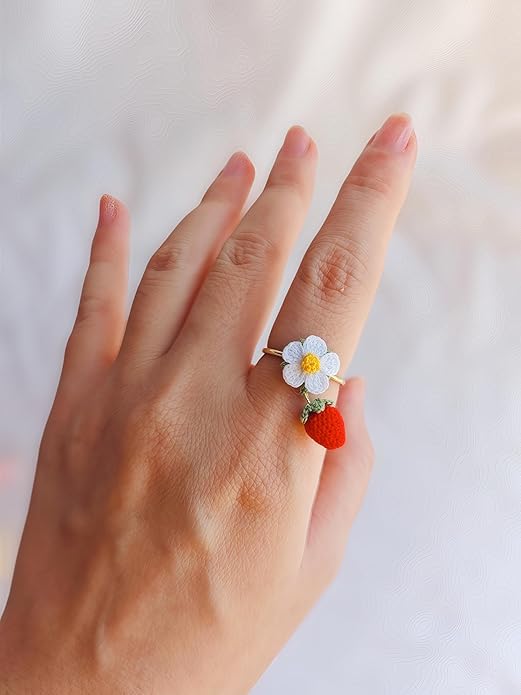 Wedding Band Promise Ring for Her Crochet Statement Cute Ring Size Adjustable Sturdy Unique Ring for Birthday Gift Valentine’s Day Gift