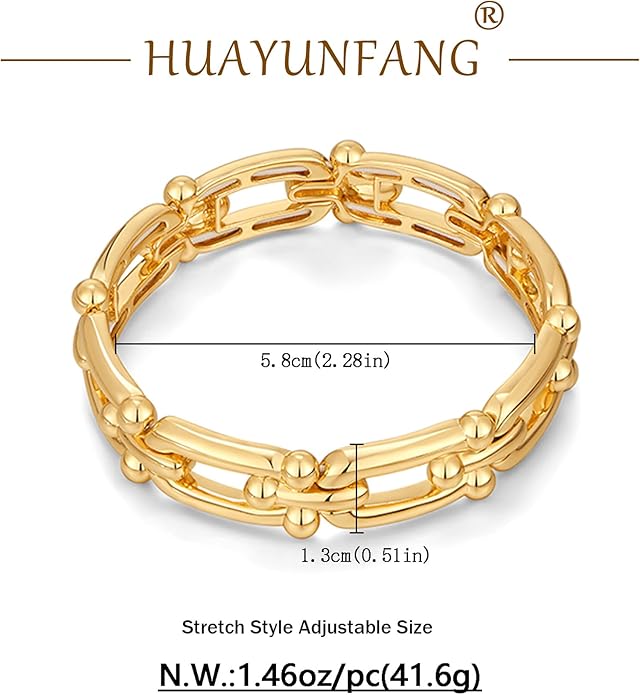 Chunky Gold Stretch Bracelet for Women Adjustable Elastic Chain Bracelet Bold Statement Bracelet Trendy Jewelry